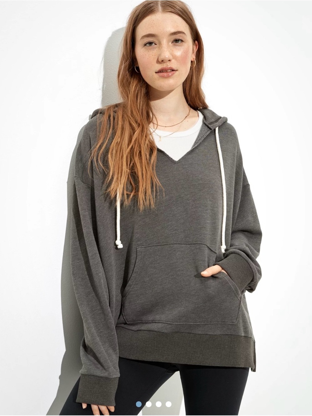 Women's Gray AE Fleece Notch Neck Hoodie - XS
